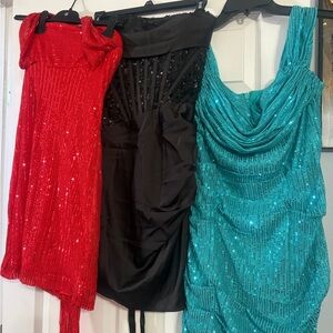 3 new dresses - black, teal and red
